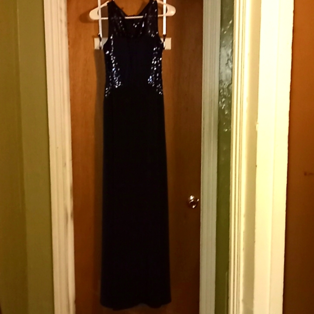 A navy blue gown